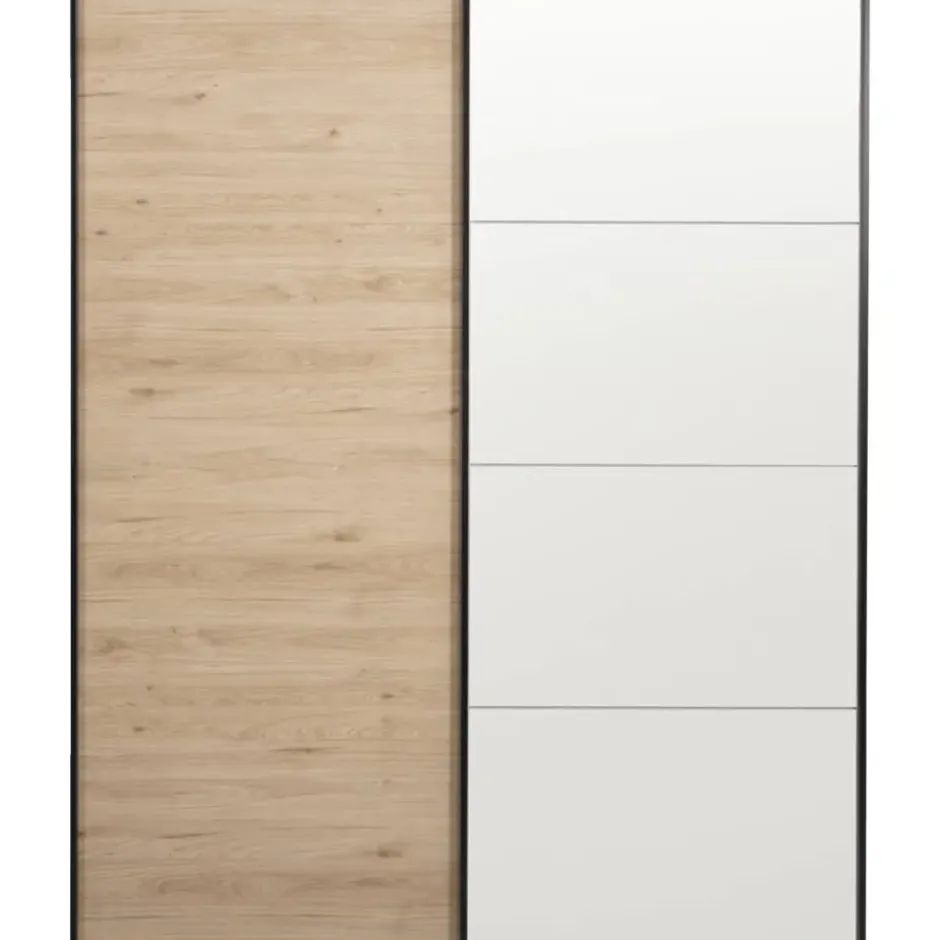Schuifdeurkast Bergamo - eikenkleur/spiegel - 221x178,5x66,6 cm