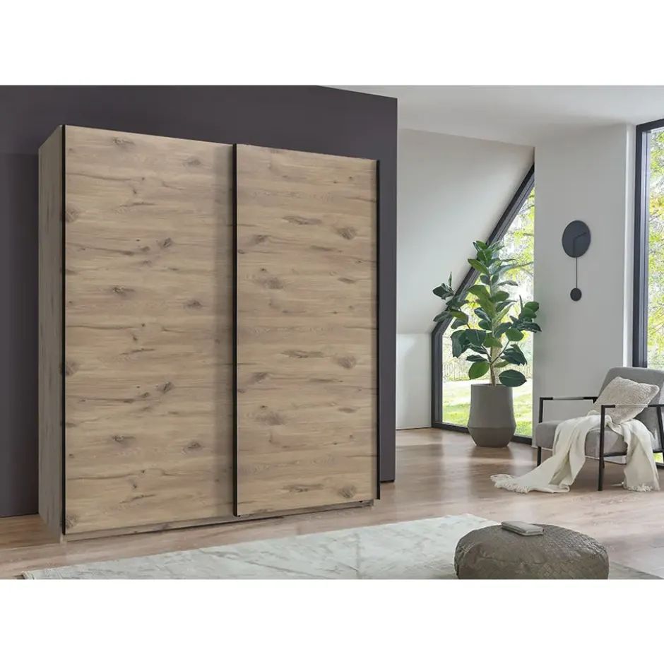 Schuifdeurkast Dex - eikenkleur - 198x180x64 cm