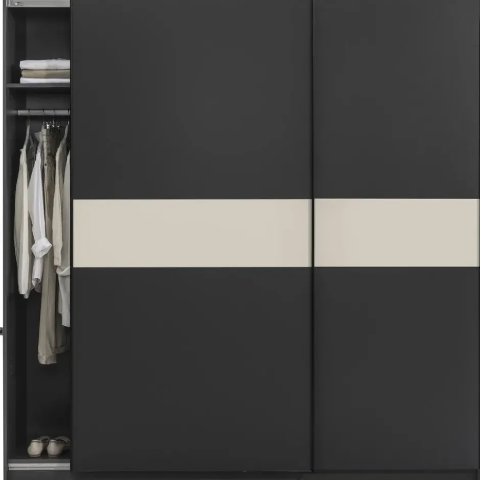 Schuifdeurkast Genua - antraciet/greige - 204x200x60 cm