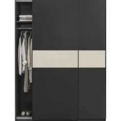 Schuifdeurkast Genua - antraciet/greige - 204x150x60 cm