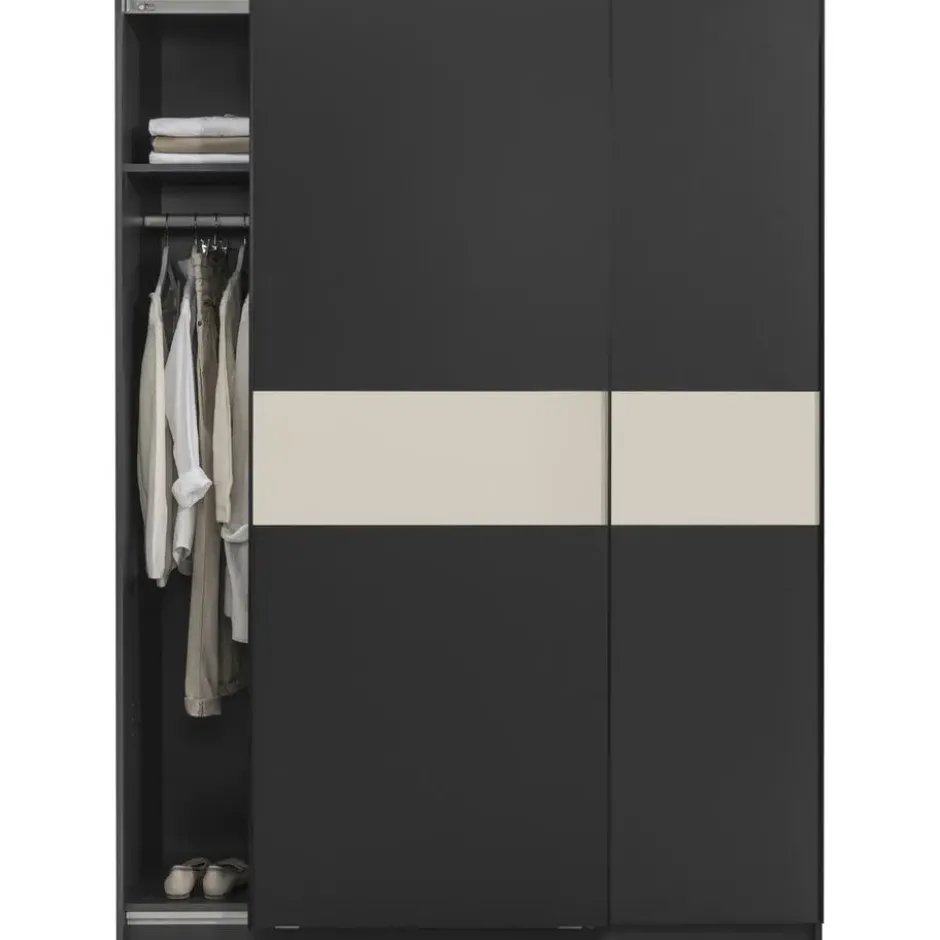 Schuifdeurkast Genua - antraciet/greige - 204x150x60 cm