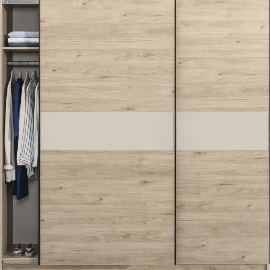 Schuifdeurkast Genua - eiken/greige - 204x200x60 cm