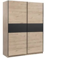 Schuifdeurkast Genua - eikenkleur/antraciet - 204x150x60 cm