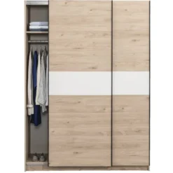 Schuifdeurkast Genua - eikenkleur/wit - 204x150x60 cm