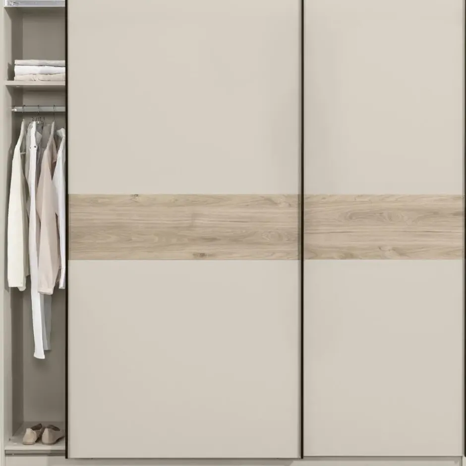 Schuifdeurkast Genua - greige/eiken - 204x200x60 cm