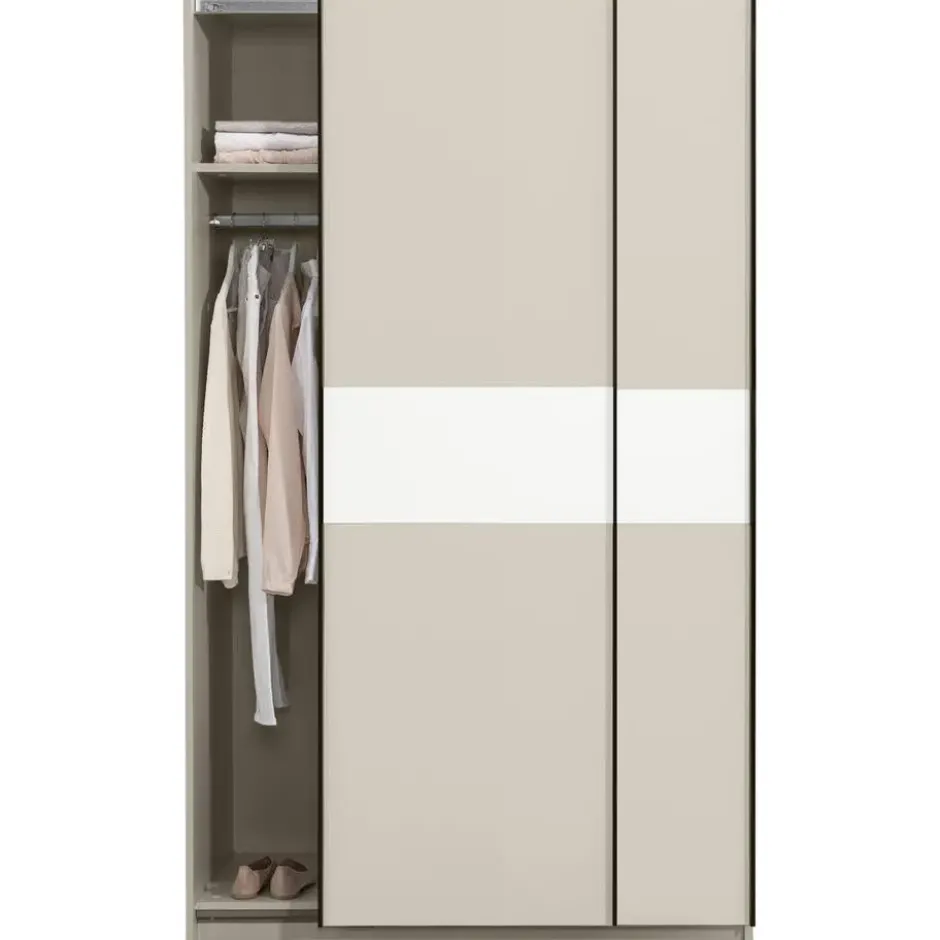 Schuifdeurkast Genua - greige/wit - 204x122x60 cm