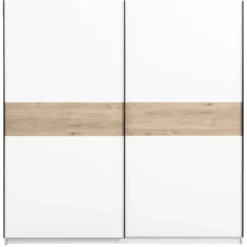 Schuifdeurkast Genua - wit/eikenkleur - 204x200x60 cm