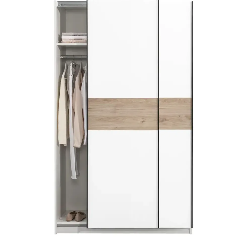 Schuifdeurkast Genua - wit/eikenkleur - 204x122x60 cm