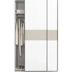 Schuifdeurkast Genua - wit/greige - 204x122x60 cm