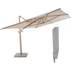 4 Seasons Hacienda zweefparasol 3x4m latte/sand incl voet en hoes