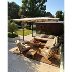 4 Seasons Hacienda zweefparasol 300x400 cm woodlook - doek sand