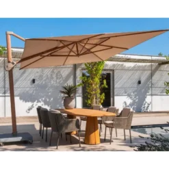 4 Seasons Hacienda zweefparasol 300x400 cm woodlook - doek sand