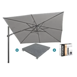 4-Seasons zweefparasol Siesta Premium 300 x 300 - Charcoal met voet en hoes