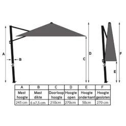 4-Seasons zweefparasol Siesta Premium 300 x 300 - Charcoal met voet en hoes