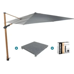 4-Seasons zweefparasol Siesta Premium 3x3 m. - woodlook/charcoal + voet en hoes