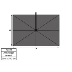 4-Seasons zweefparasol Siesta Premium 3x3 m. - woodlook/charcoal + voet en hoes