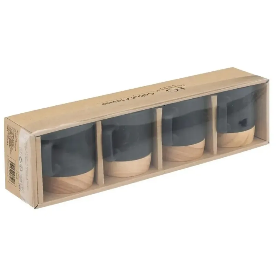 Secret de Gourmet Koffiekopjes - 4x - zwart - 120 ml - aardewerk