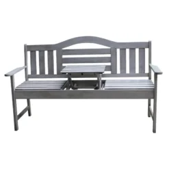 SenS-Line Nevada tuinbank met uitklapbaar tafeltje - Grijs - 150 cm - Meranti h