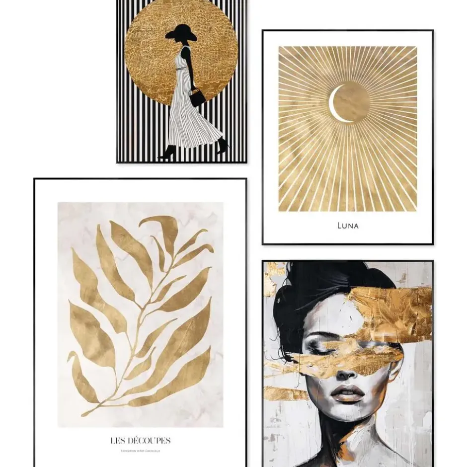 Set poster met lijst - Gouden details