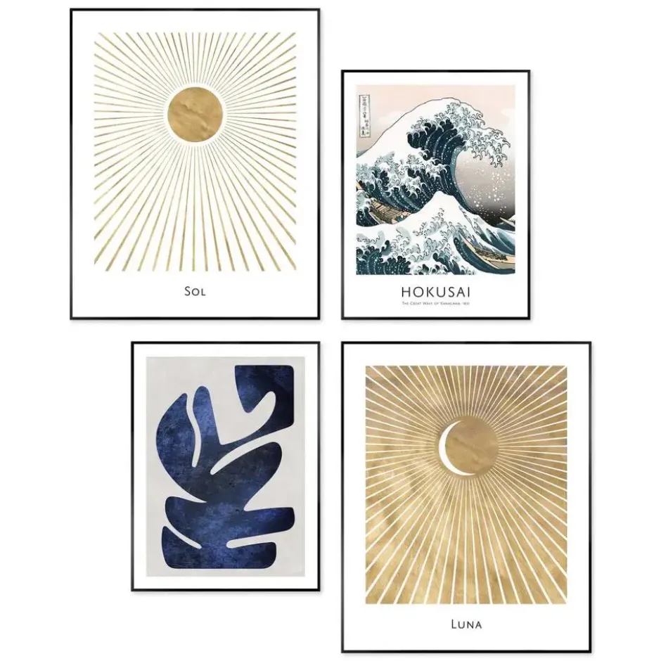 Set poster met lijst - Hokusai de grote golf set