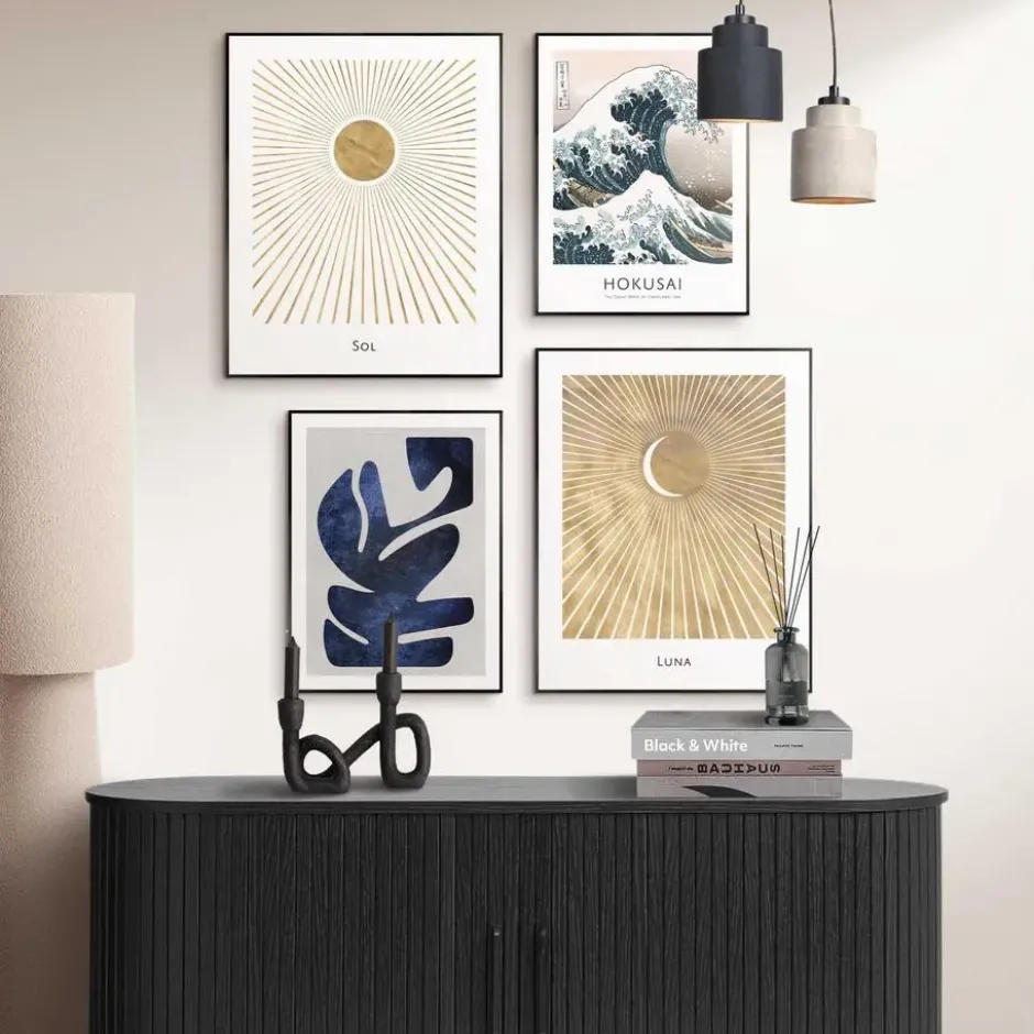 Set poster met lijst - Hokusai de grote golf set