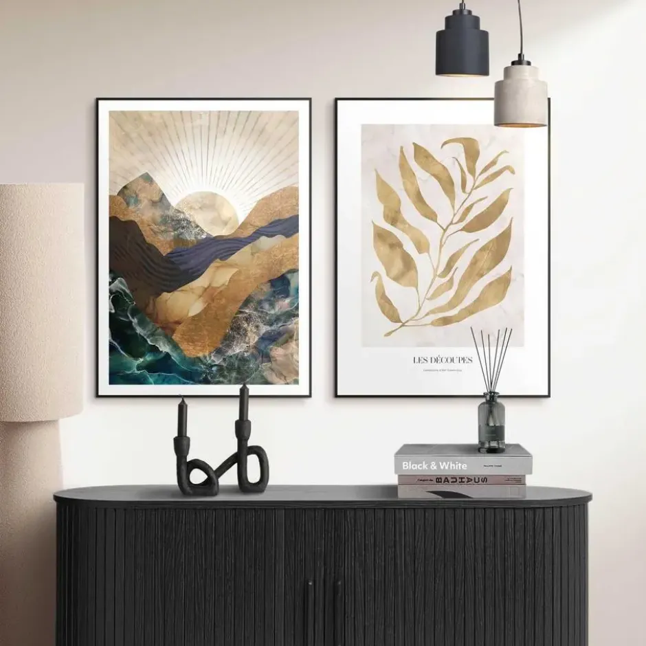 Set poster met lijst - Natuur met gouden twist