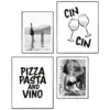 Set poster met lijst - Pizza, pasta en wijn