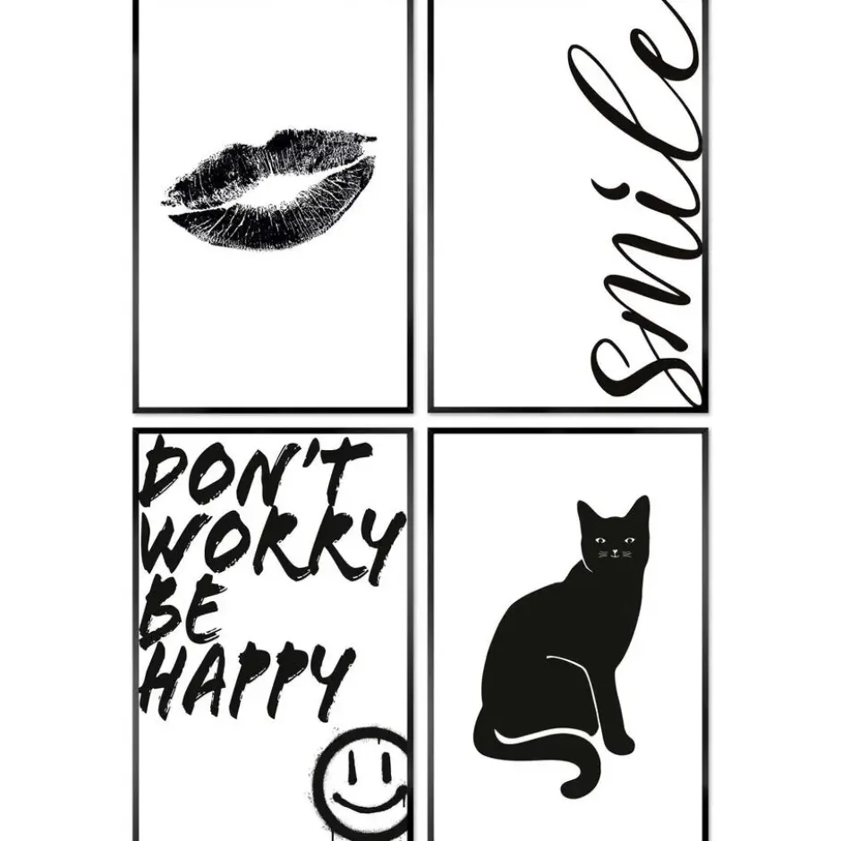 Set poster met lijst - Zwart-Wit Geluk