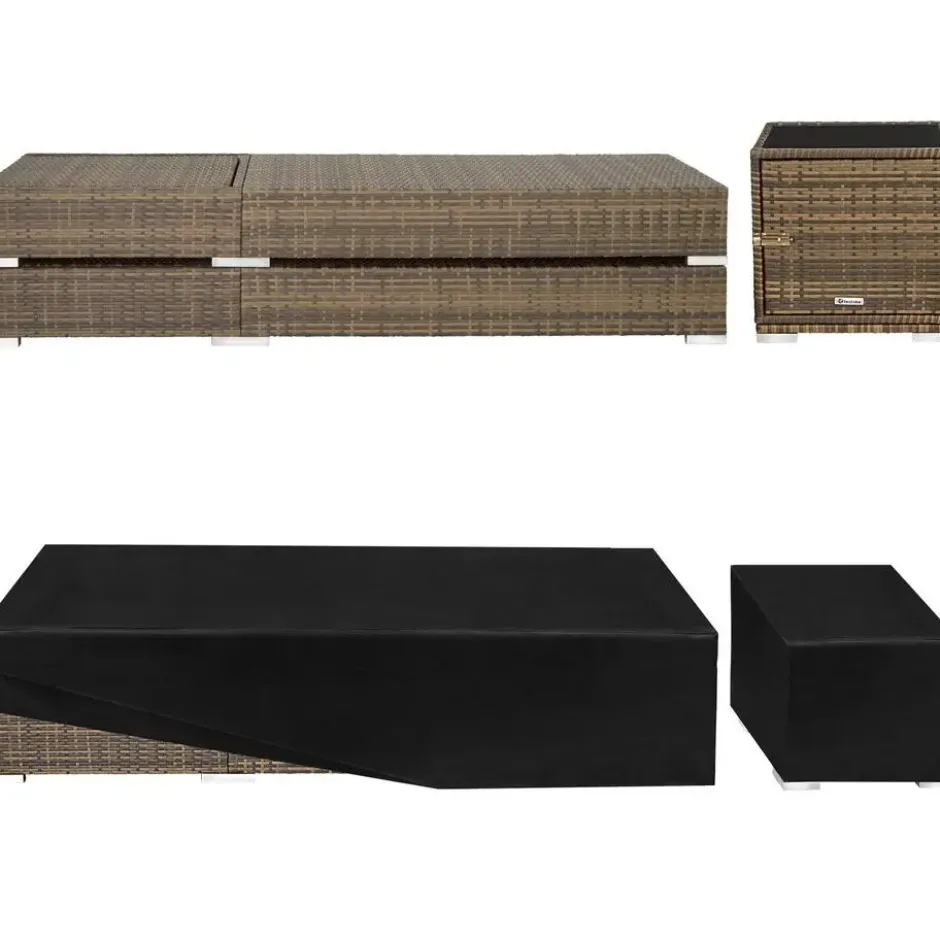 Set van 2 Aluminium Rotan Ligstoelen - Natuur - Inclusief Bijzettafel Hoes