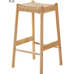Set van 2 Barkrukken Massief Hout Scandinavisch