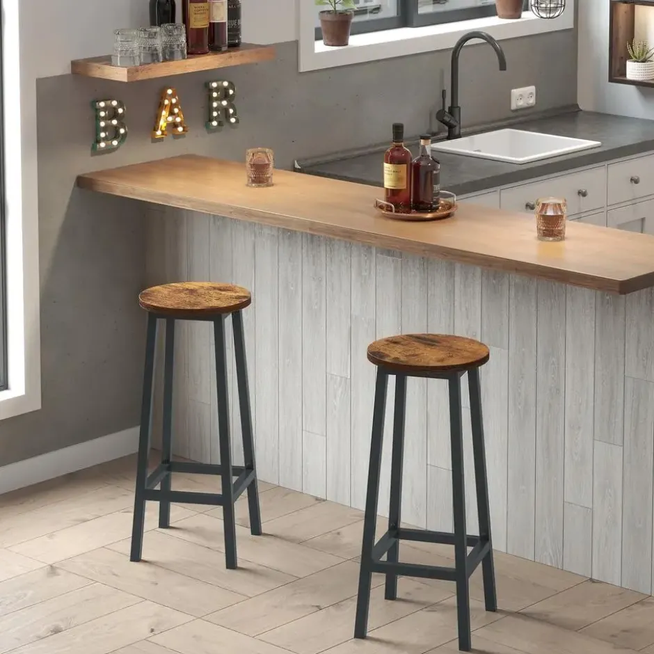 Set van 2 Barkrukken - met stabiel stalen frame, hoogte 75 cm -Bruin-zwart