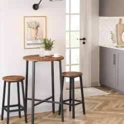 Set van 2 barkrukken - met stabiel stalen frame - hoogte 65 cm - Bruin