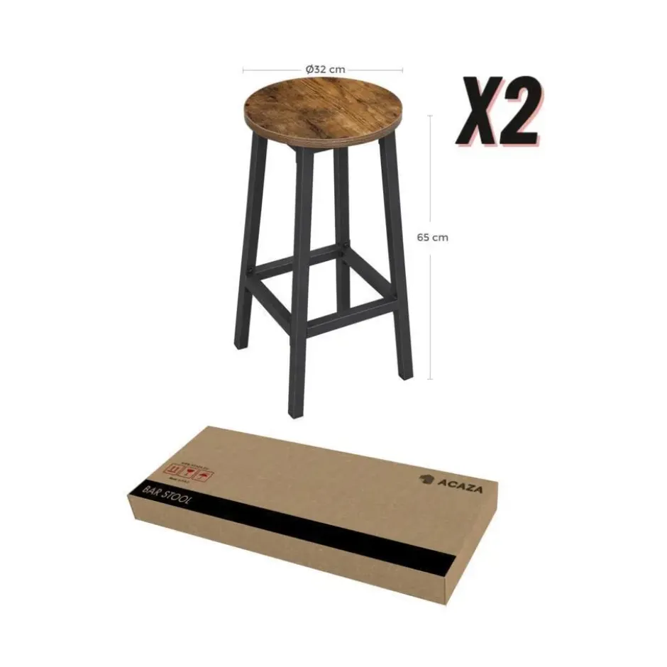 Set van 2 barkrukken - met stabiel stalen frame - hoogte 65 cm - Bruin