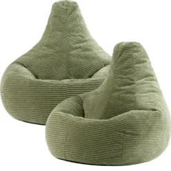 Set van 2 icon Zitzak Dalton - Corduroy Zitzak Volwassenen - Saliegroen
