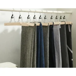 Set van 12 Massief Houten Broek hangers - met vilt Anti-Slip