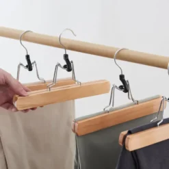 Set van 12 Massief Houten Broek hangers - met vilt Anti-Slip