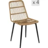Set van 4 metalen en rotan tuinstoelen