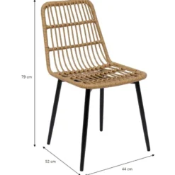 Set van 4 metalen en rotan tuinstoelen