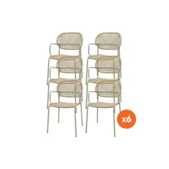 Set van 6 - Noa stapelbare naturel wicker dining tuinstoel - Latte