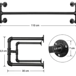Set van 2 ophangrails - industriële look - zwart