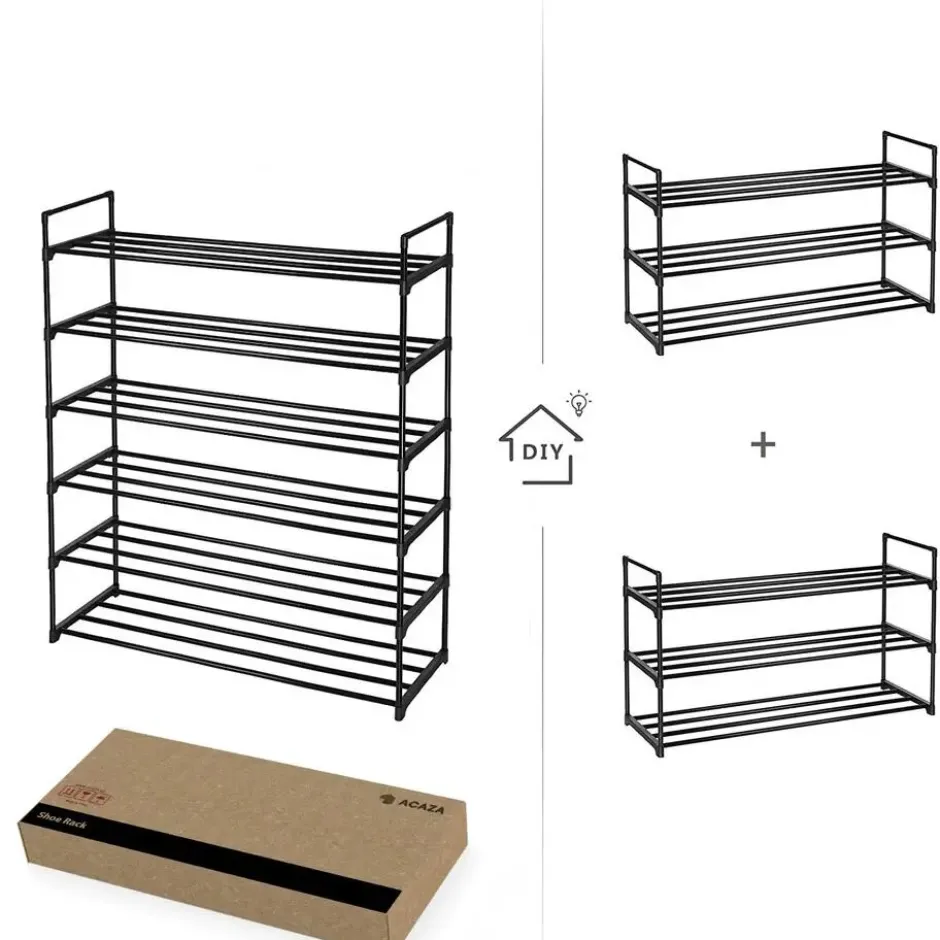 Set van 2 schoenenrekken - tot 24 paar - stapelbaar - 91.7x52.4x29.3 cm - zwart
