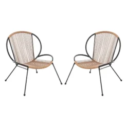 Set van 2 - Tuinfauteuil NIKAO - 69 cmx73 cm - Zwart Natuurlijk licht Hars