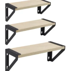 Set van 3 Wandplanken, Zwevende Boeken Planken- Licht bruin