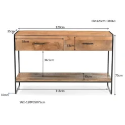 Sidetable Naturel Mangohout - Metaal - 120x35x75cm - Elin