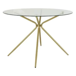 Silvie - Ronde eettafel Ø110 cm 4 zitplaatsen in glas / messing