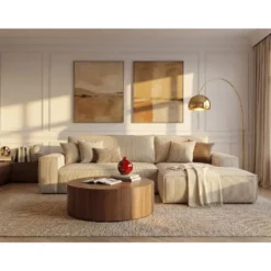 Slaapbank AMELIA - 267 cmx167 cm - Beige Fluweel Stof Rechte hoek