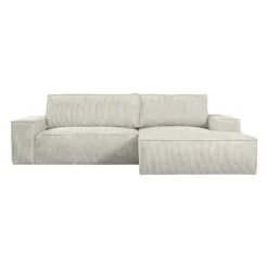 Slaapbank AMELIA - 267 cmx167 cm - Beige Fluweel Stof Rechte hoek