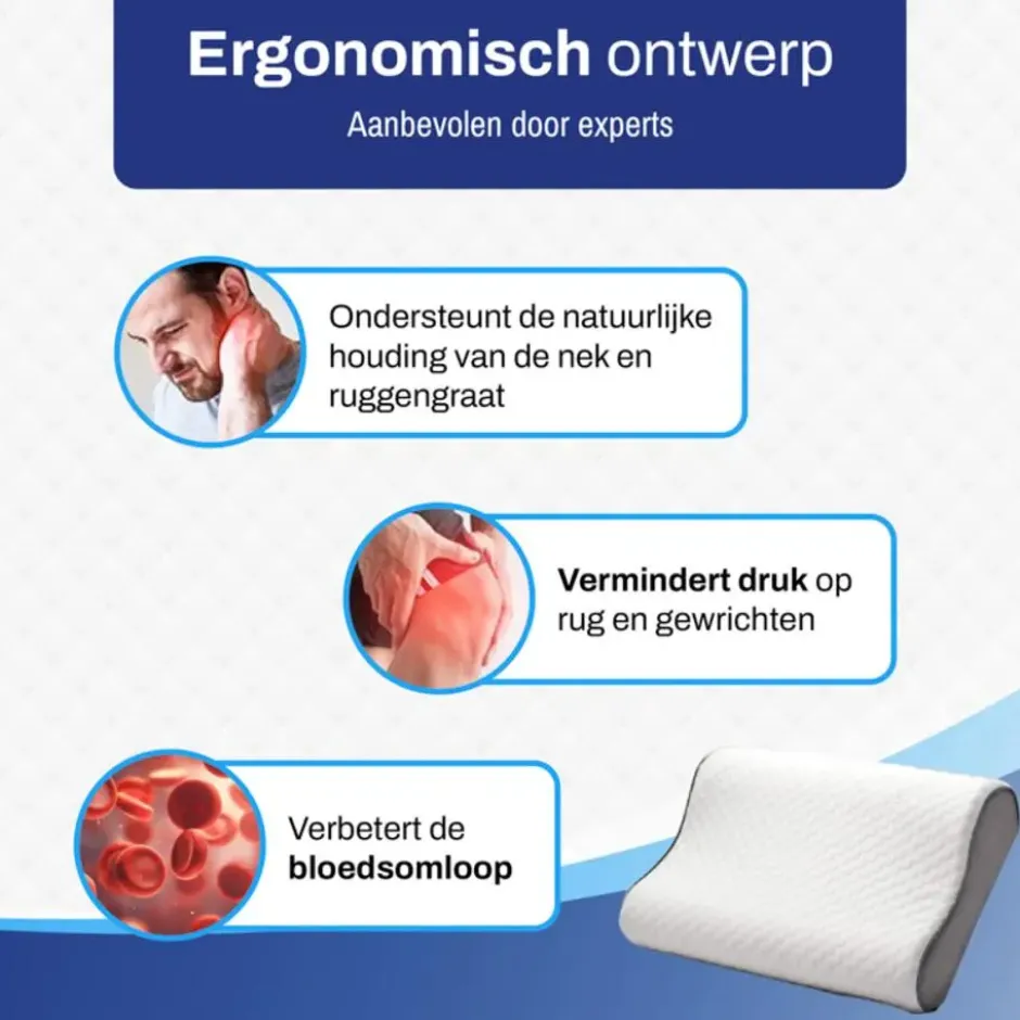 Sleeptight Hoofdkussen voor Nekklachten - Contour - Traagschuim - 60 x 40 cm