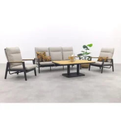 Solaro/Medina up&down verstelbare (5-pers.) stoel-bank loungeset - Zand / Teak