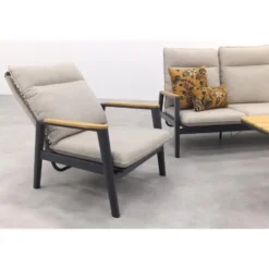 Solaro/Medina up&down verstelbare (5-pers.) stoel-bank loungeset - Zand / Teak